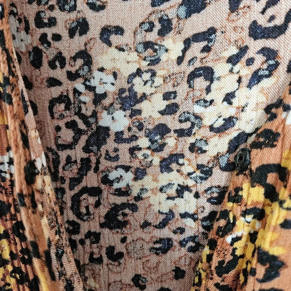 Hem & Thread Womens Cheetah Floral‎ Print Long Sleeve V Neck Ruffle Dress L - Picture 5 of 9